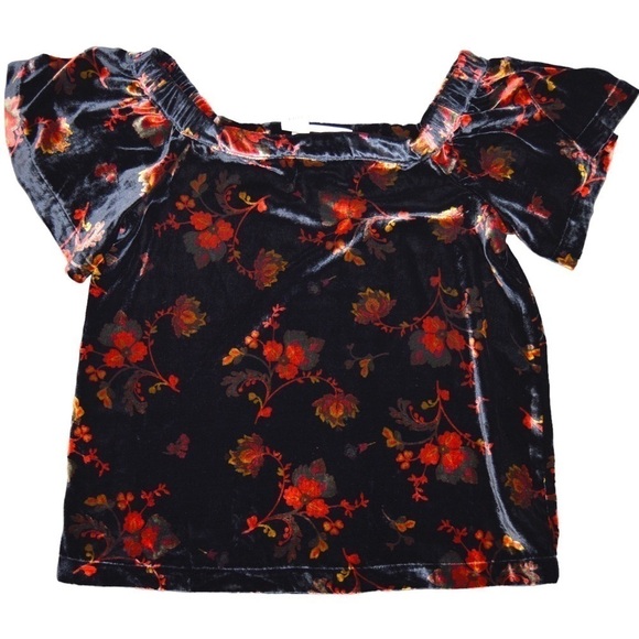 NWT LOFT Velvet Off the Shoulder Dark Floral Top, Flutter Sleeve - Size Medium - Picture 1 of 8